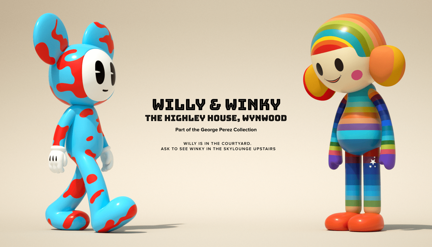 Willy & Winky — character sculpture commission by Ken Kelleher, Highley House Miami
